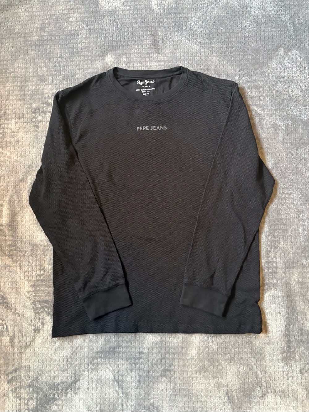 Pepe Jeans Men's XL Black Honeycomb Texture Slim Fit Crew Neck Logo Cotton